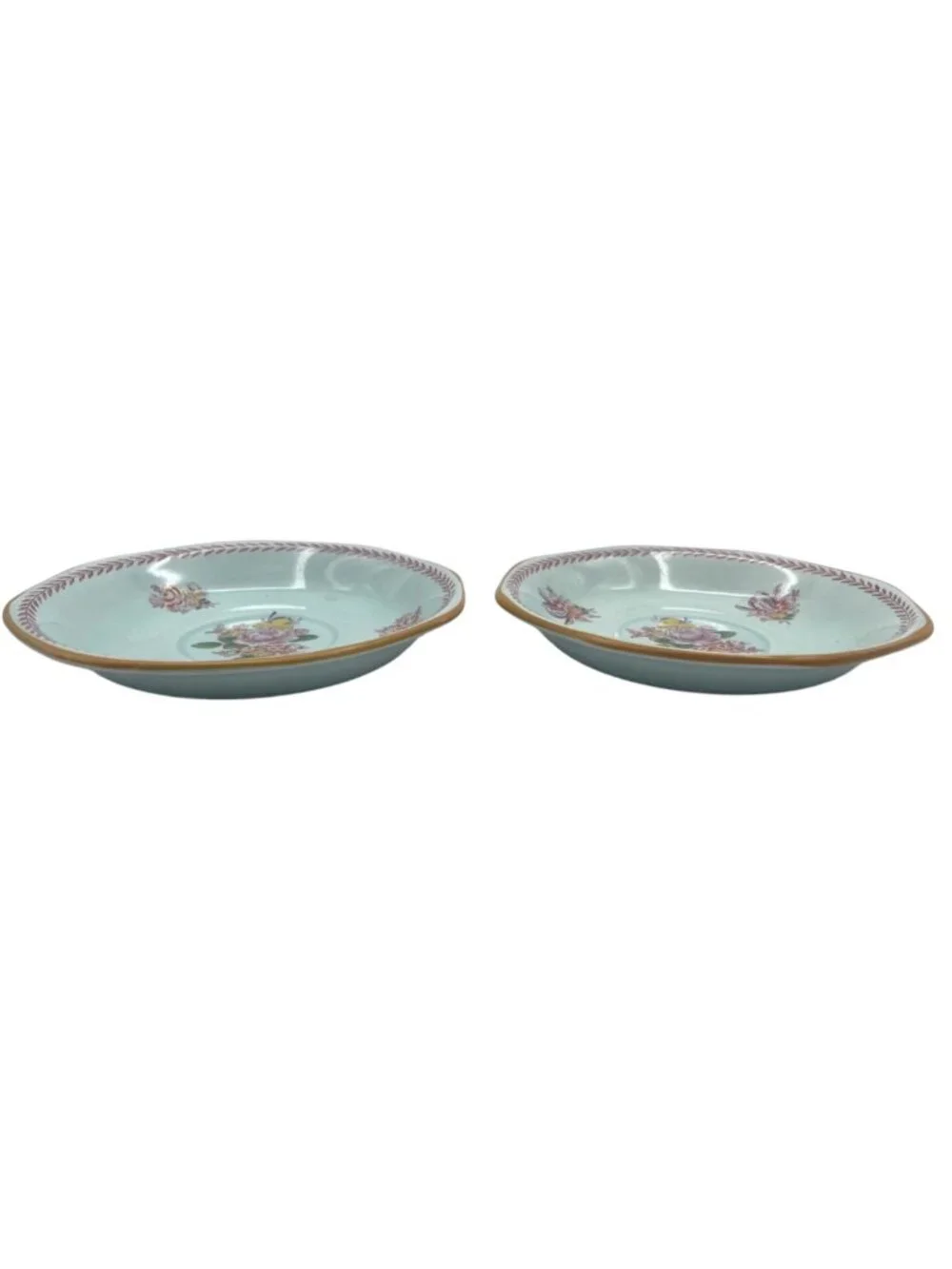 2 Adams Calyx Ware Chelsea Sprays Saucers Red Stamp Laurel Leaf England
